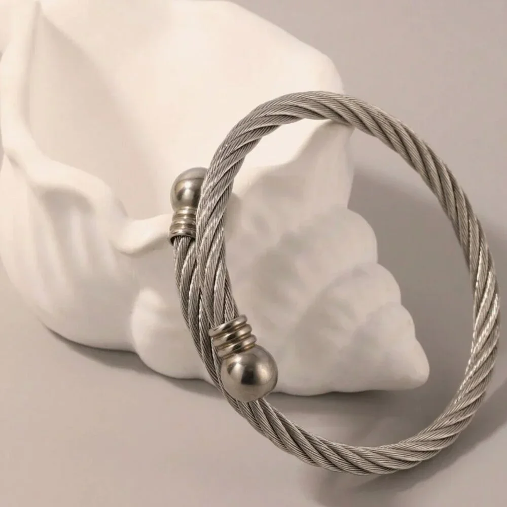 Silver Cable Twisted Wired  Bracelet  Three pieces Set Silver  Plated - Picture 6 of 6